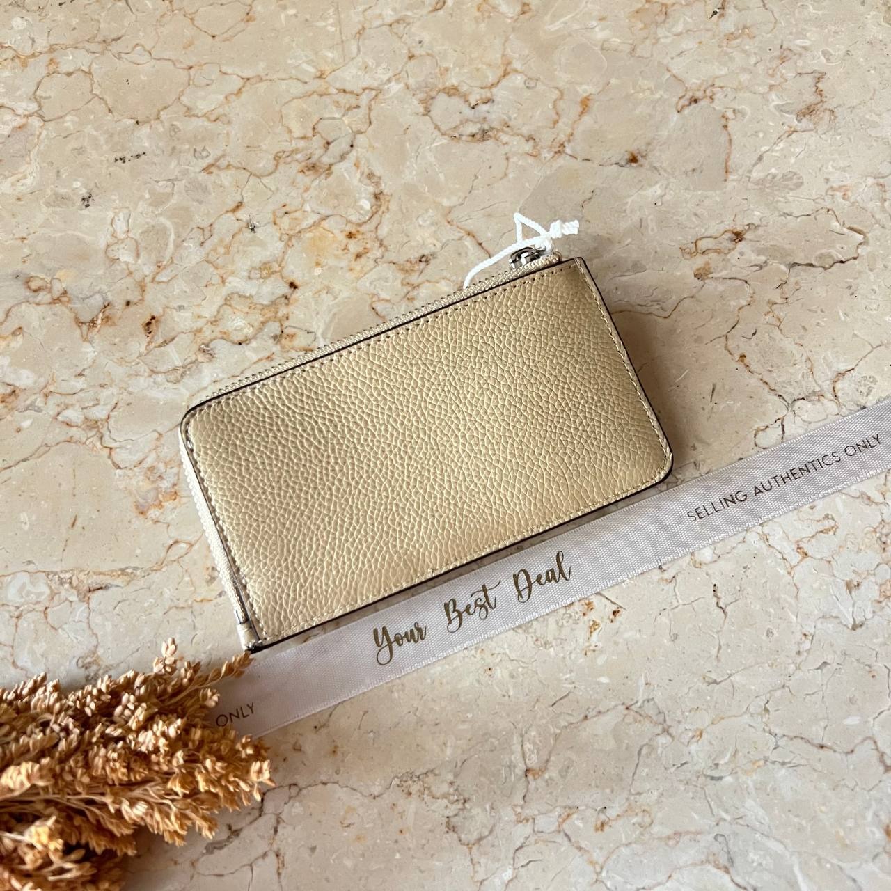 Tory Burch Robinson Pebbled Zip Card Case