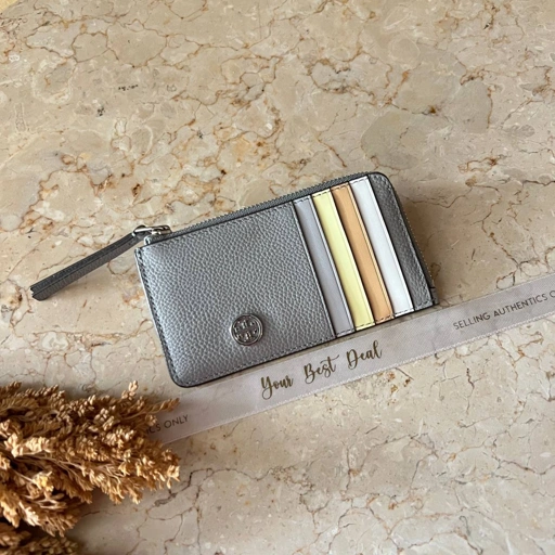 Tory Burch Robinson Pebbled Zip Card Case