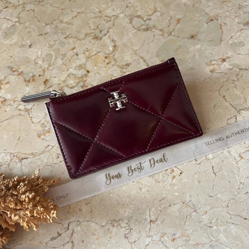 Tory Burch Kira Diamond Quilt Distressed Small Zip Card Case 