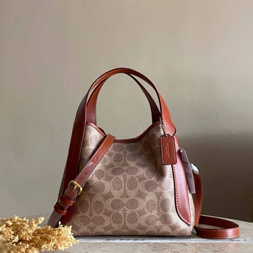 Image of Coach Signature Hadley Hobo 21 Tan Rust 