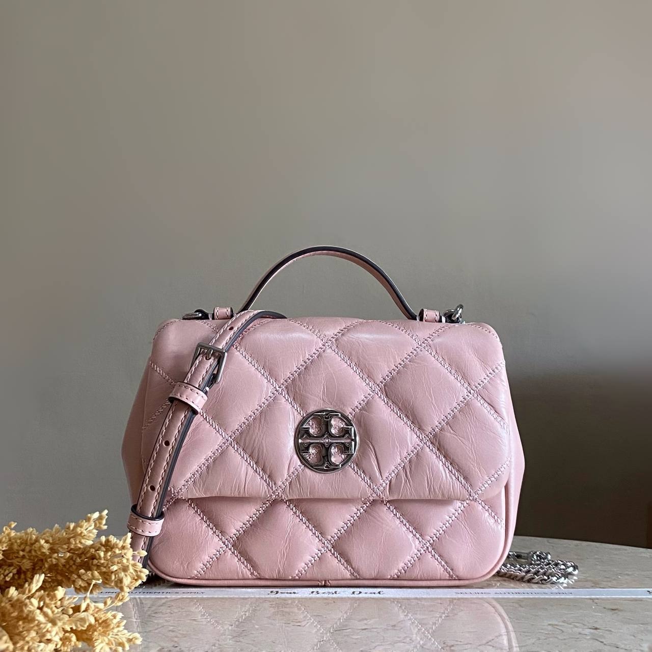 Tory Burch Glazed Mini Top Handle Rose Sachet
