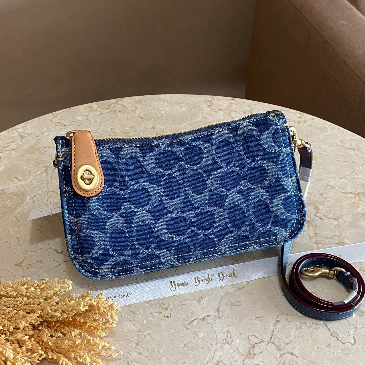 Coach Signature Denim Penn Shoulder Bag Blue 