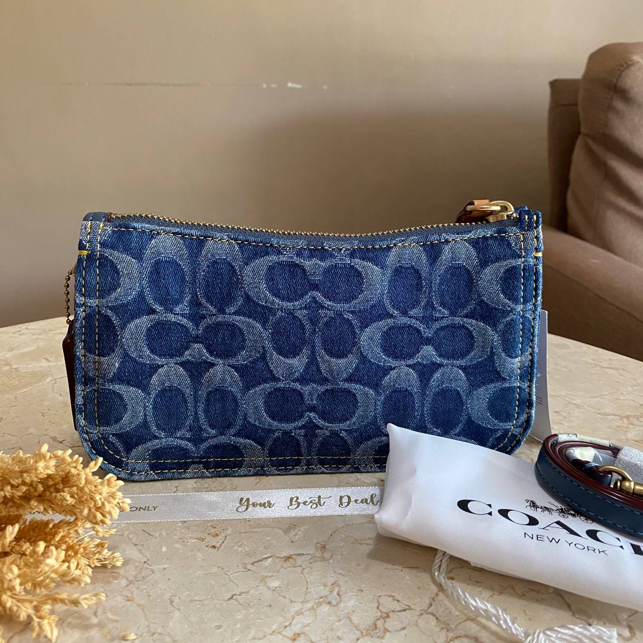 Coach Signature Denim Penn Shoulder Bag Blue 