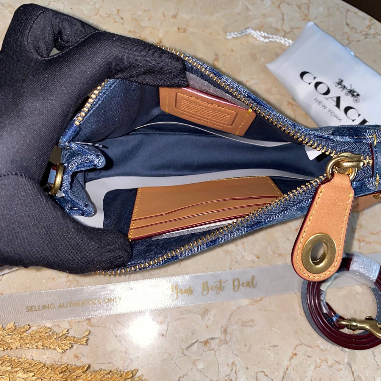 Coach Signature Denim Penn Shoulder Bag Blue 