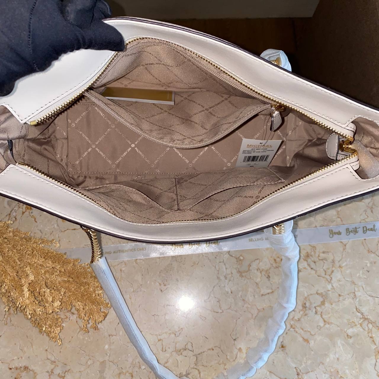 Michael Kors Jet Set Item Medium Front Zip Chain Tote Light Cream