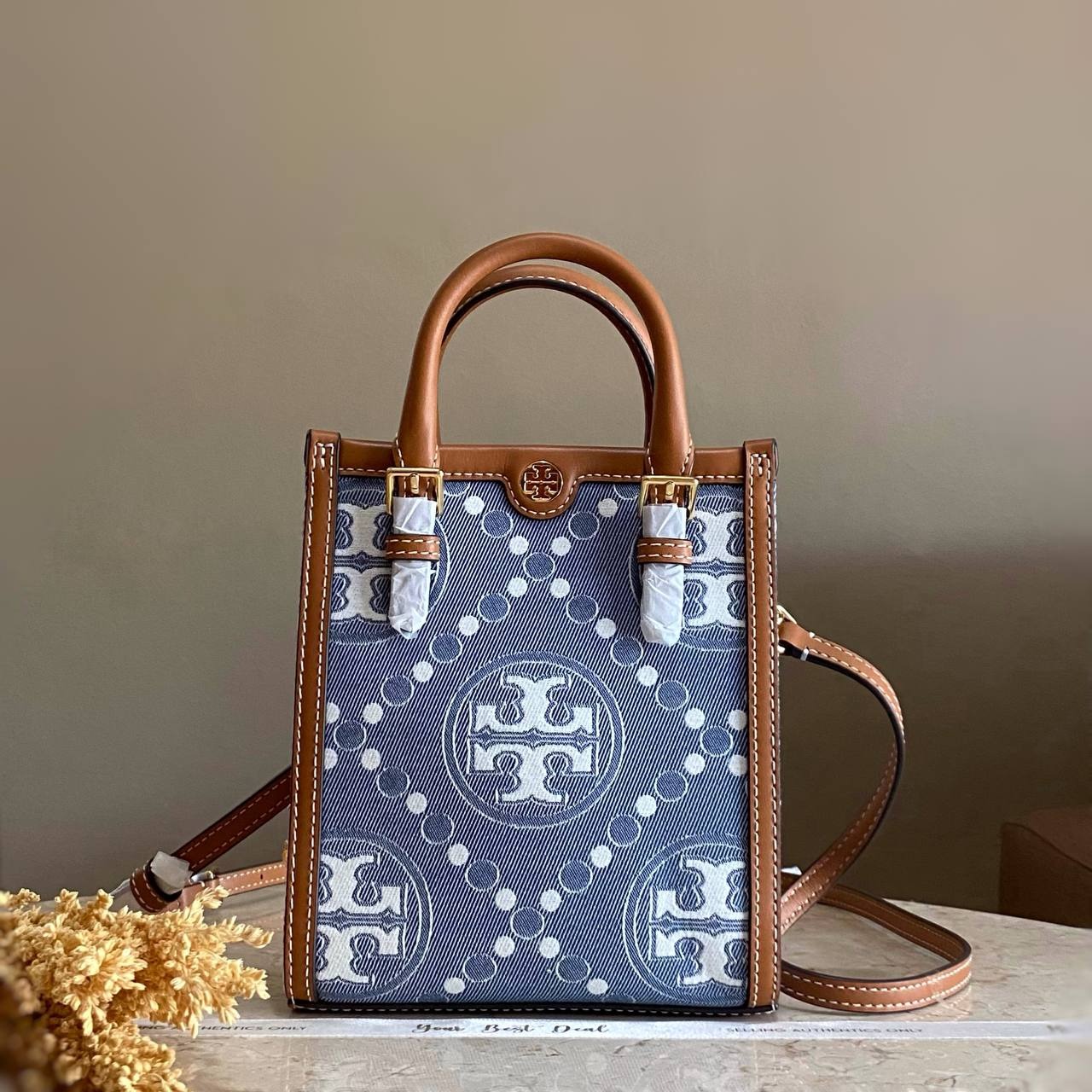 Tory Burch T Monogram Denim Mini Tote Multi 