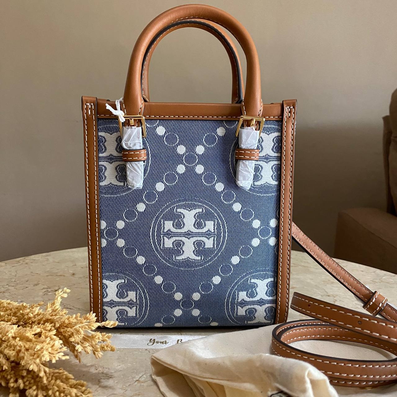 Tory Burch T Monogram Denim Mini Tote Multi 