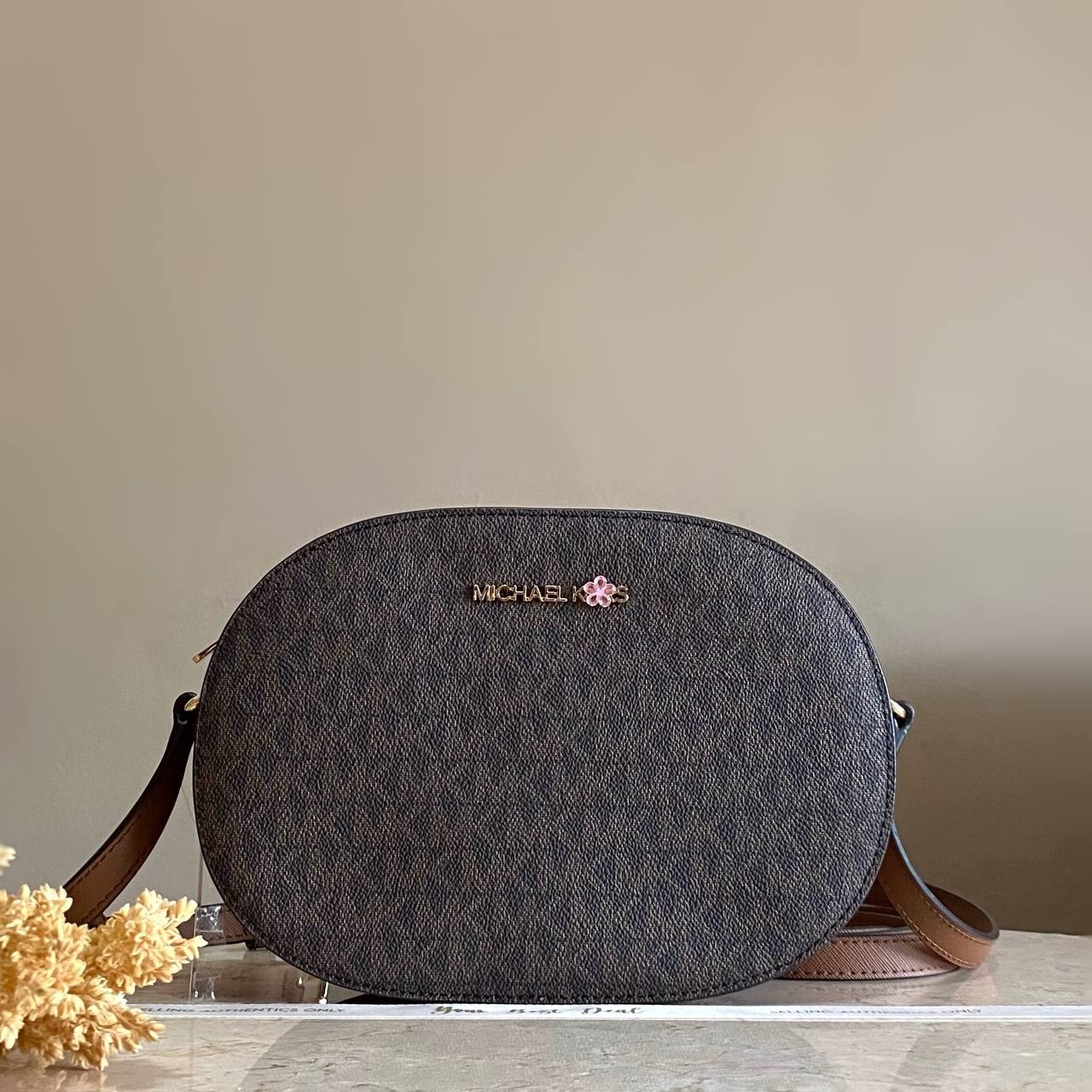 Michael Kors Jet Set Travel Medium Oval Crossbody Brown 
