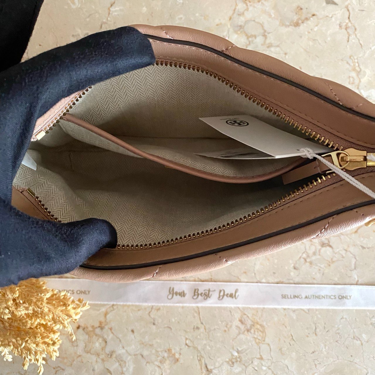 Tory Burch Willa Soft Quilt Zip Top Shoulder Bag Roasted Almond