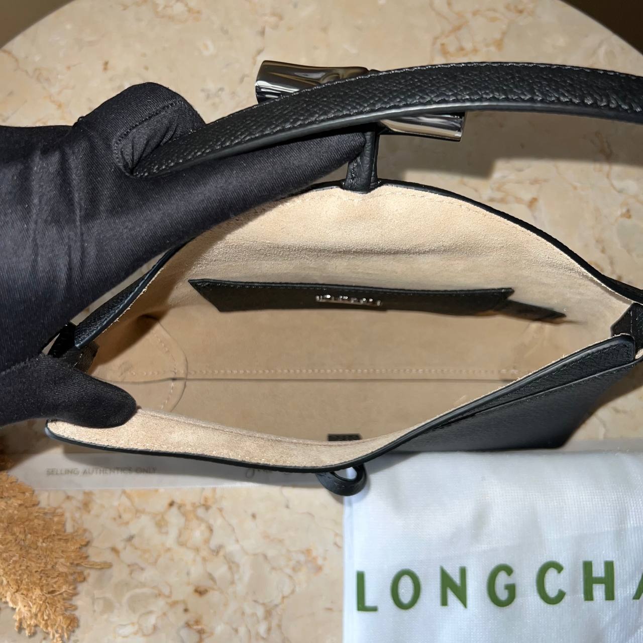 Longchamp Le Roseau Hobo Small Shoulder Bag - Black