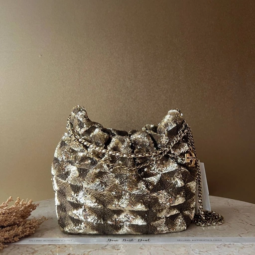 Image of Tory Burch Fleming Sequin Mini Hobo Bag - 18 Kt Gold