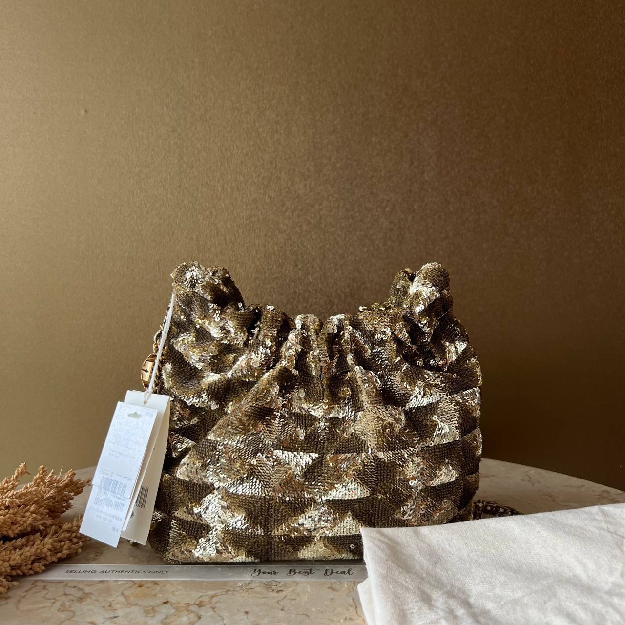 Tory Burch Fleming Sequin Mini Hobo Bag - 18 Kt Gold