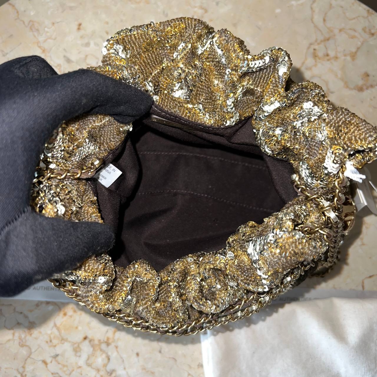 Tory Burch Fleming Sequin Mini Hobo Bag - 18 Kt Gold