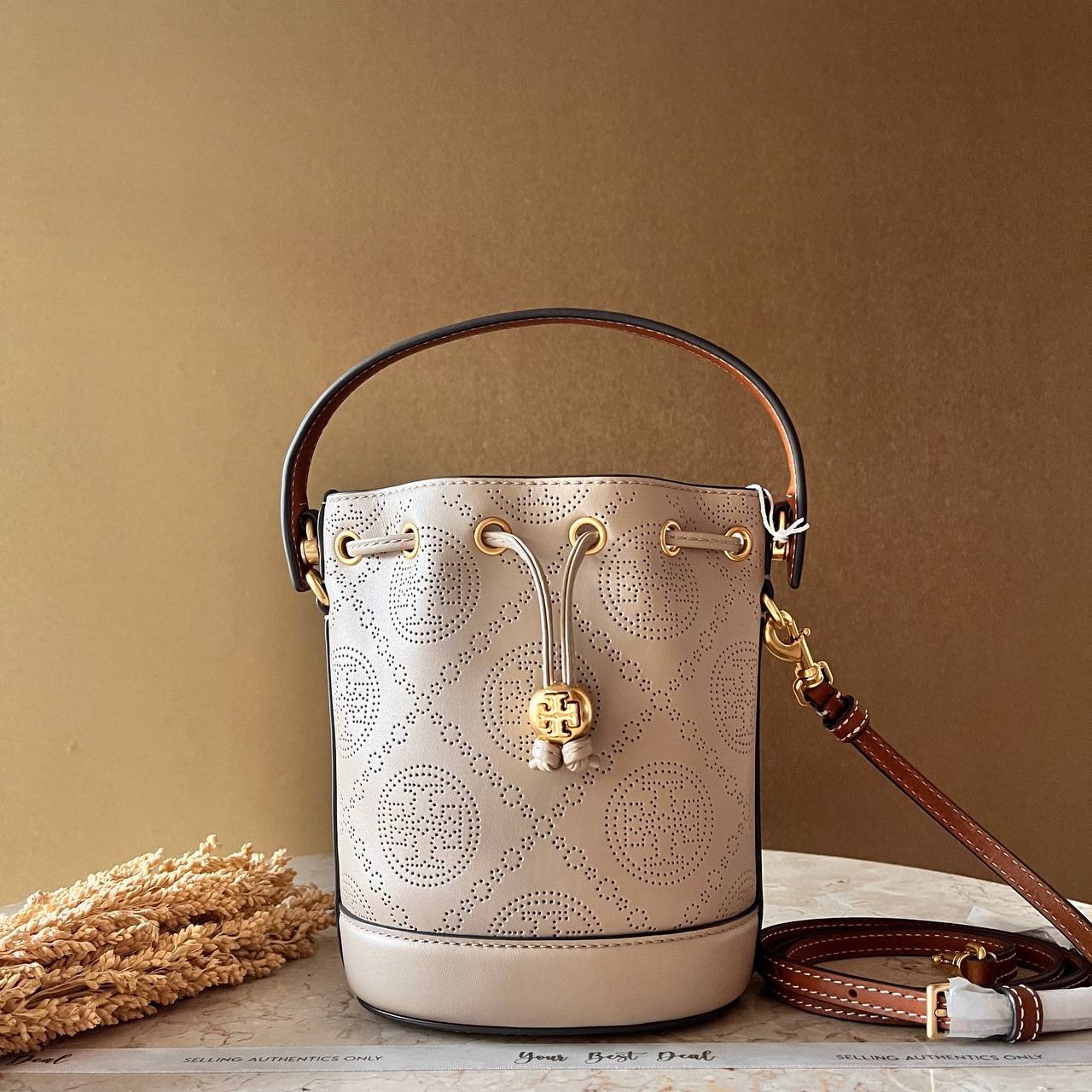 Tory Burch T monogram Perforated Bucket Bag