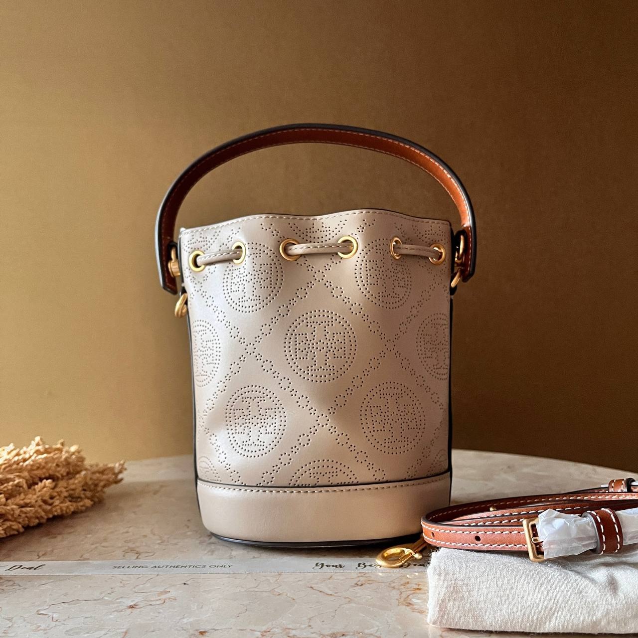 Tory Burch T monogram Perforated Bucket Bag