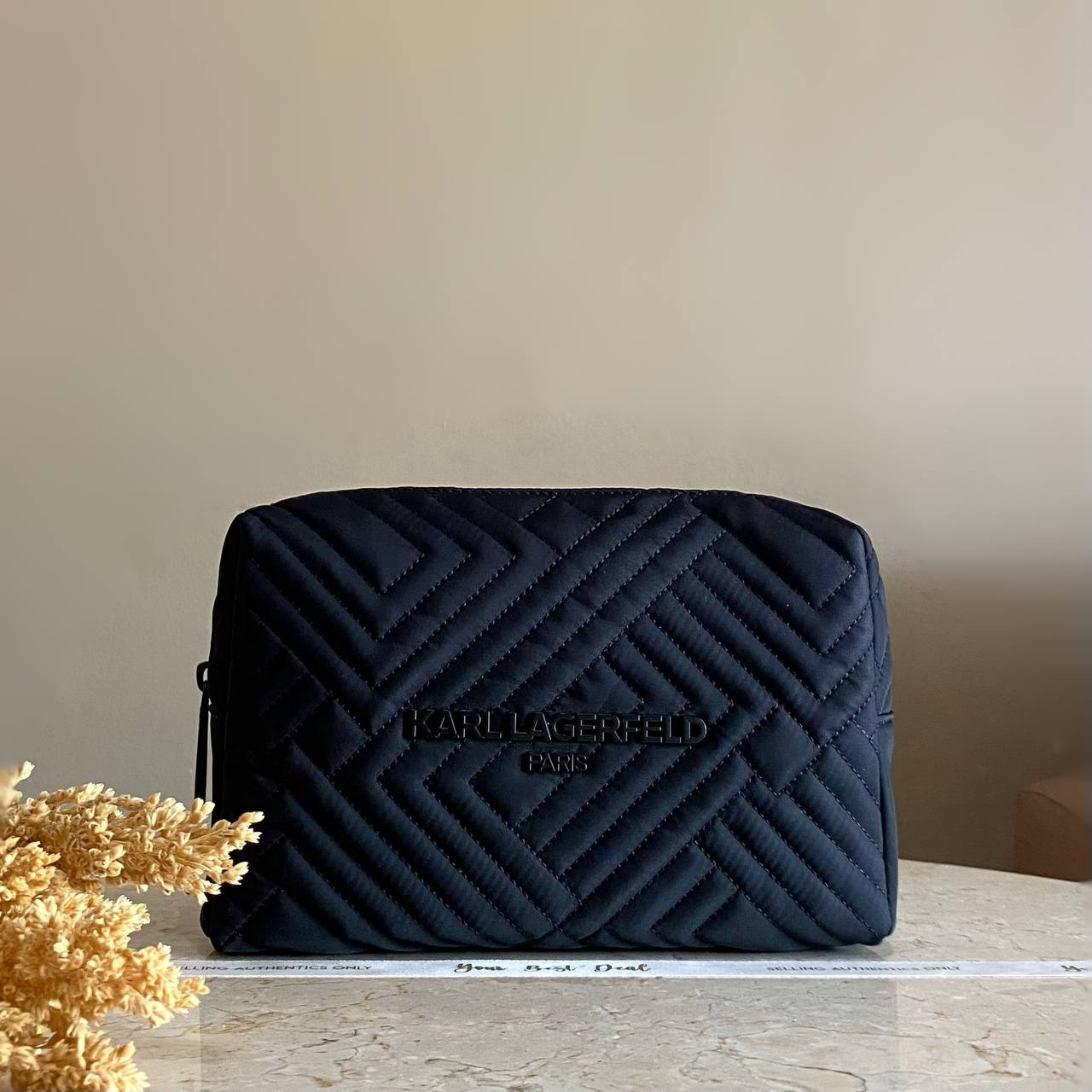 Karl Lagerfeld Quilted Nylon Cosmetic Case Black