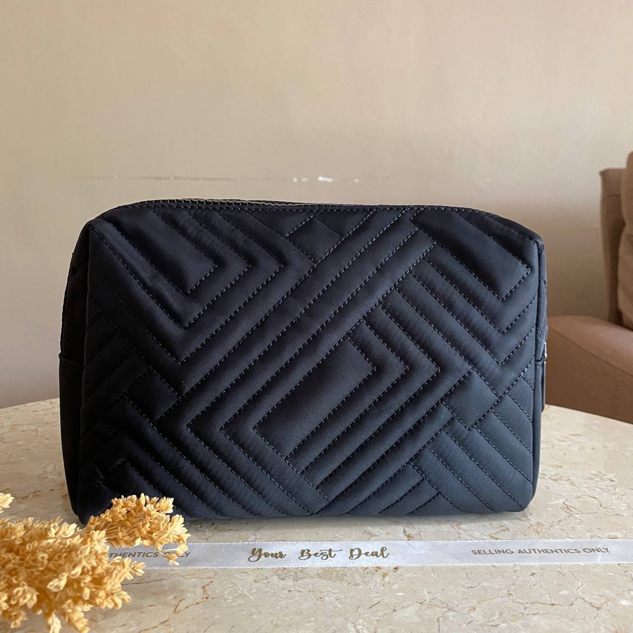 Karl Lagerfeld Quilted Nylon Cosmetic Case Black