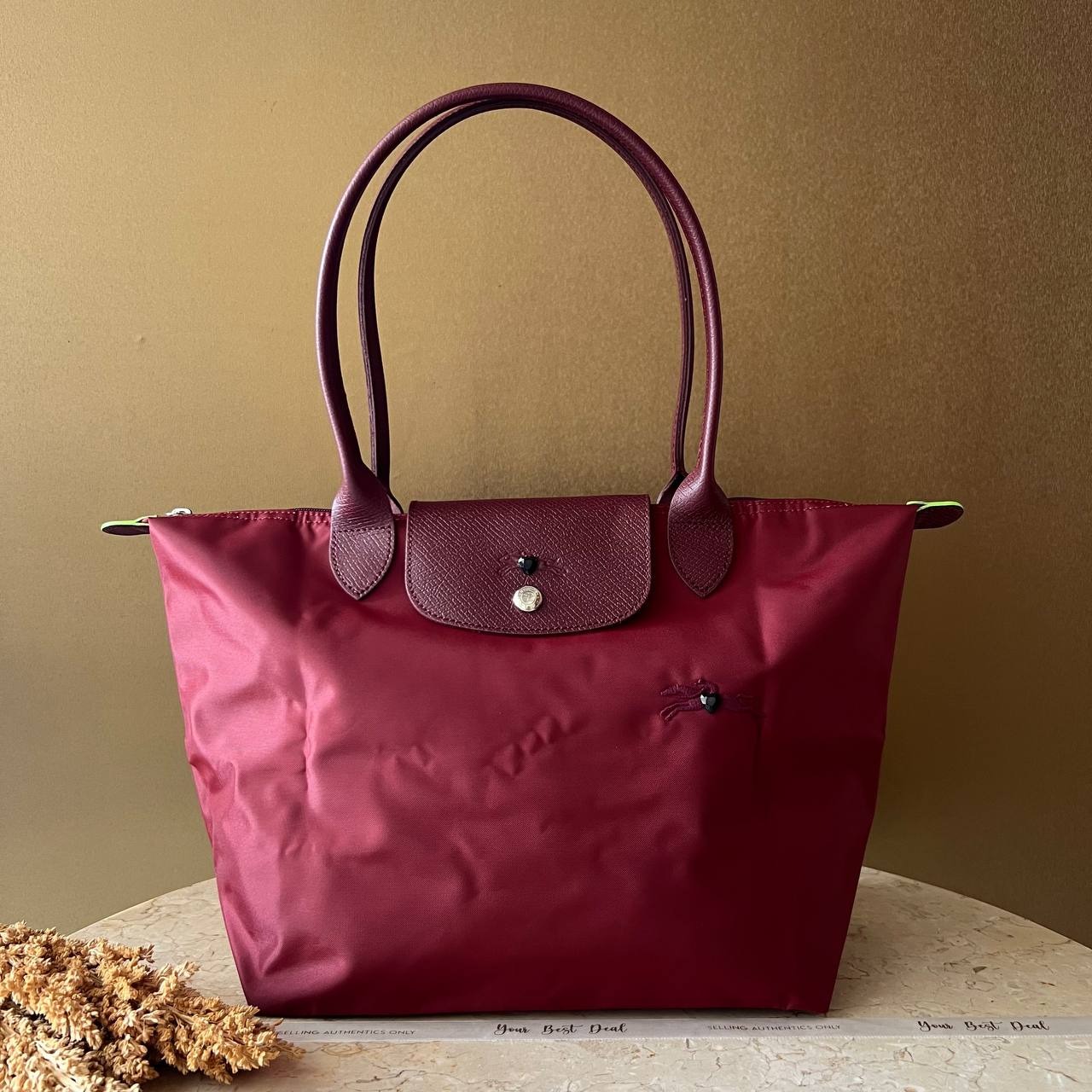 Longchamp Le Pliage Green Medium Long Handle