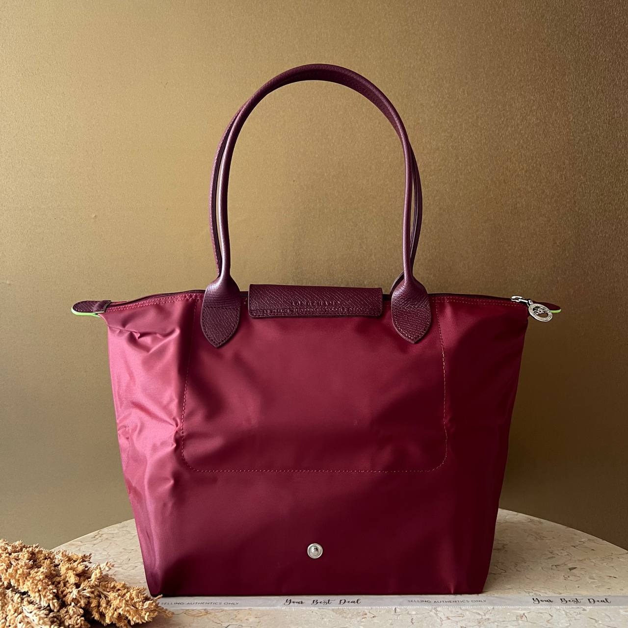 Longchamp Le Pliage Green Medium Long Handle