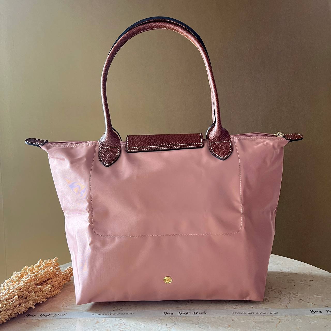 Longchamp Le Pliage Green Medium Long Handle