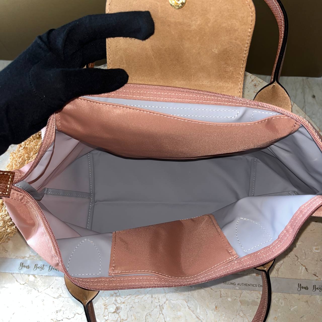 Longchamp Le Pliage Green Medium Long Handle