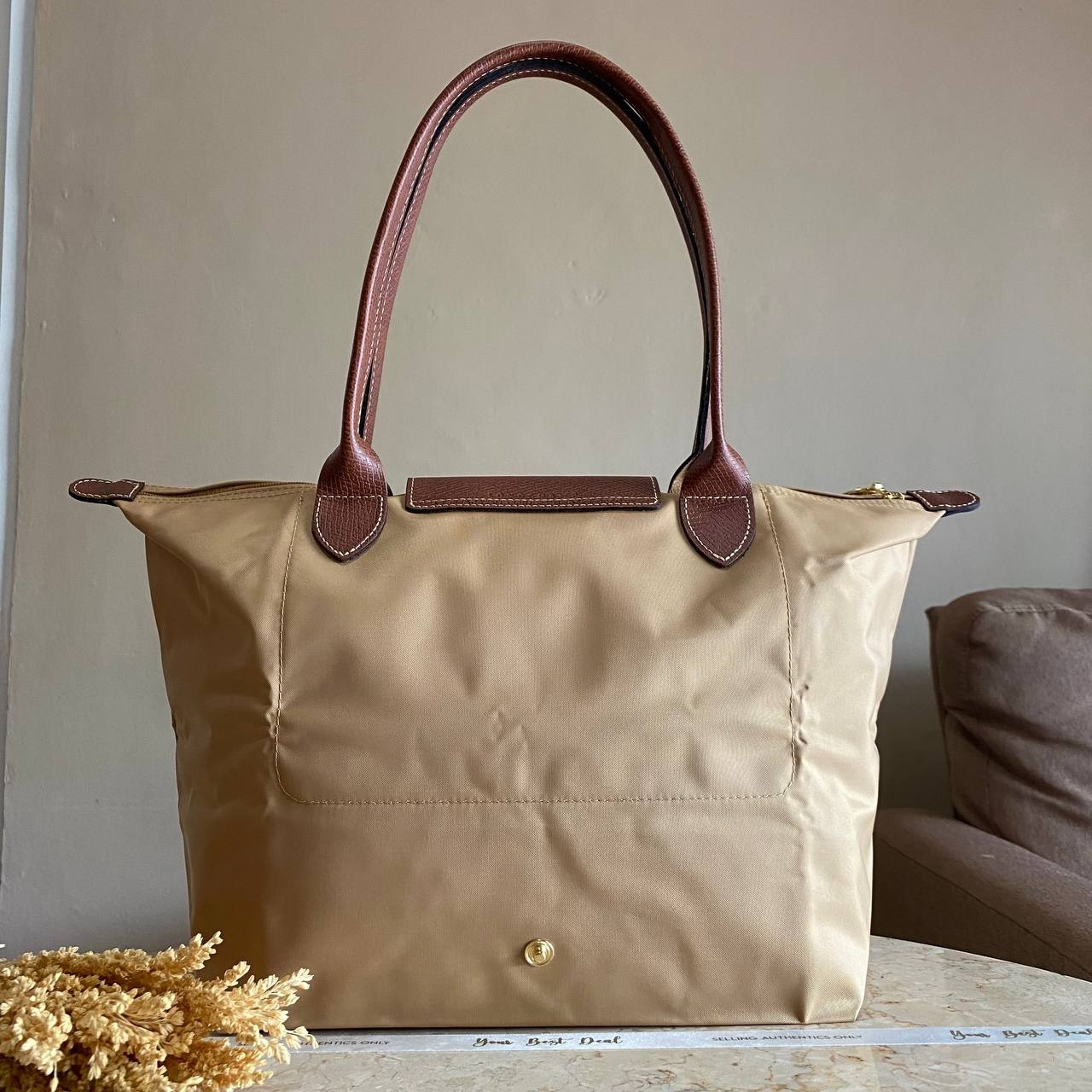 Longchamp Le Pliage Green Medium Long Handle