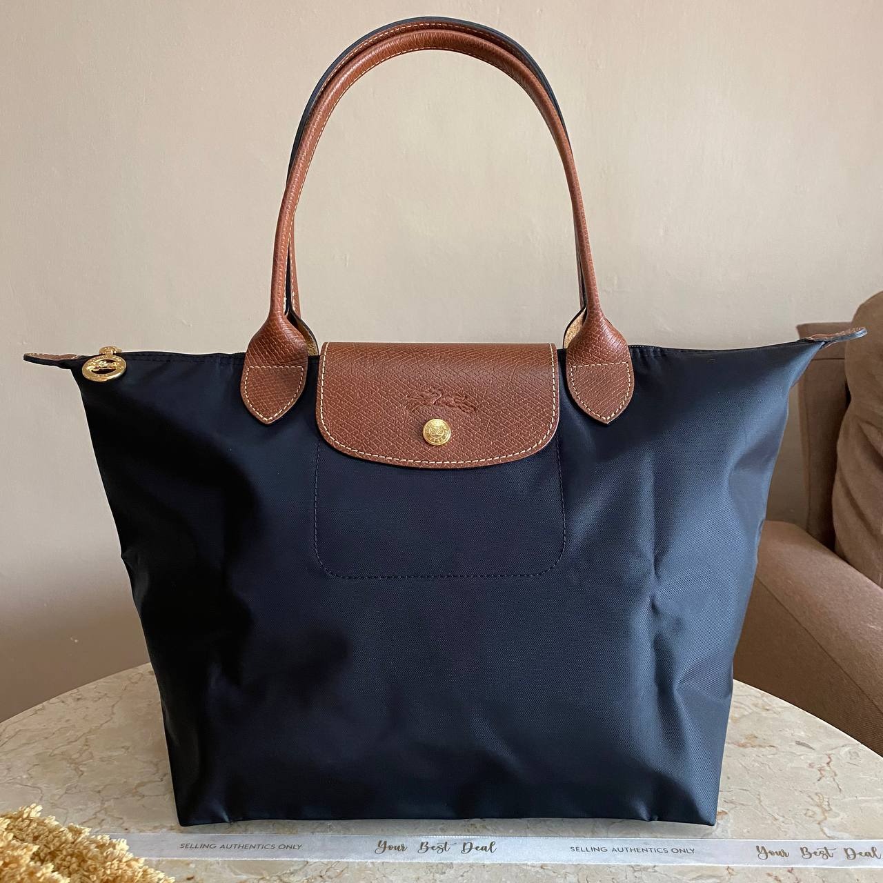Longchamp Le Pliage Green Medium Long Handle
