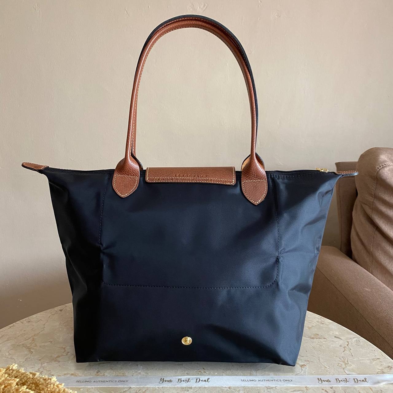 Longchamp Le Pliage Green Medium Long Handle