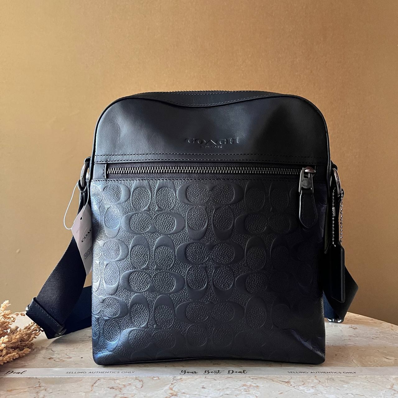 Coach Signature Embossed Houston Flight Bag Black 