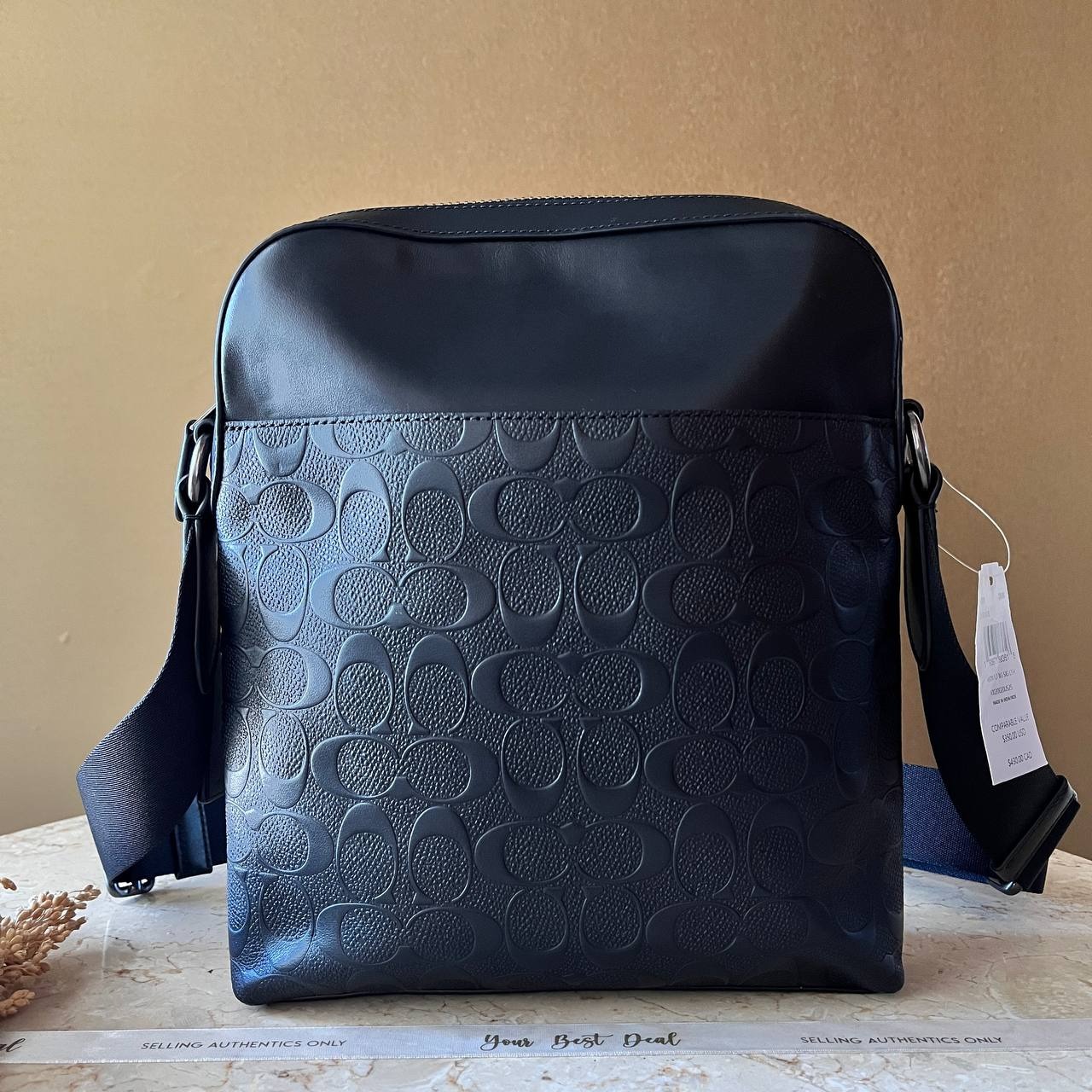 Coach Signature Embossed Houston Flight Bag Black 
