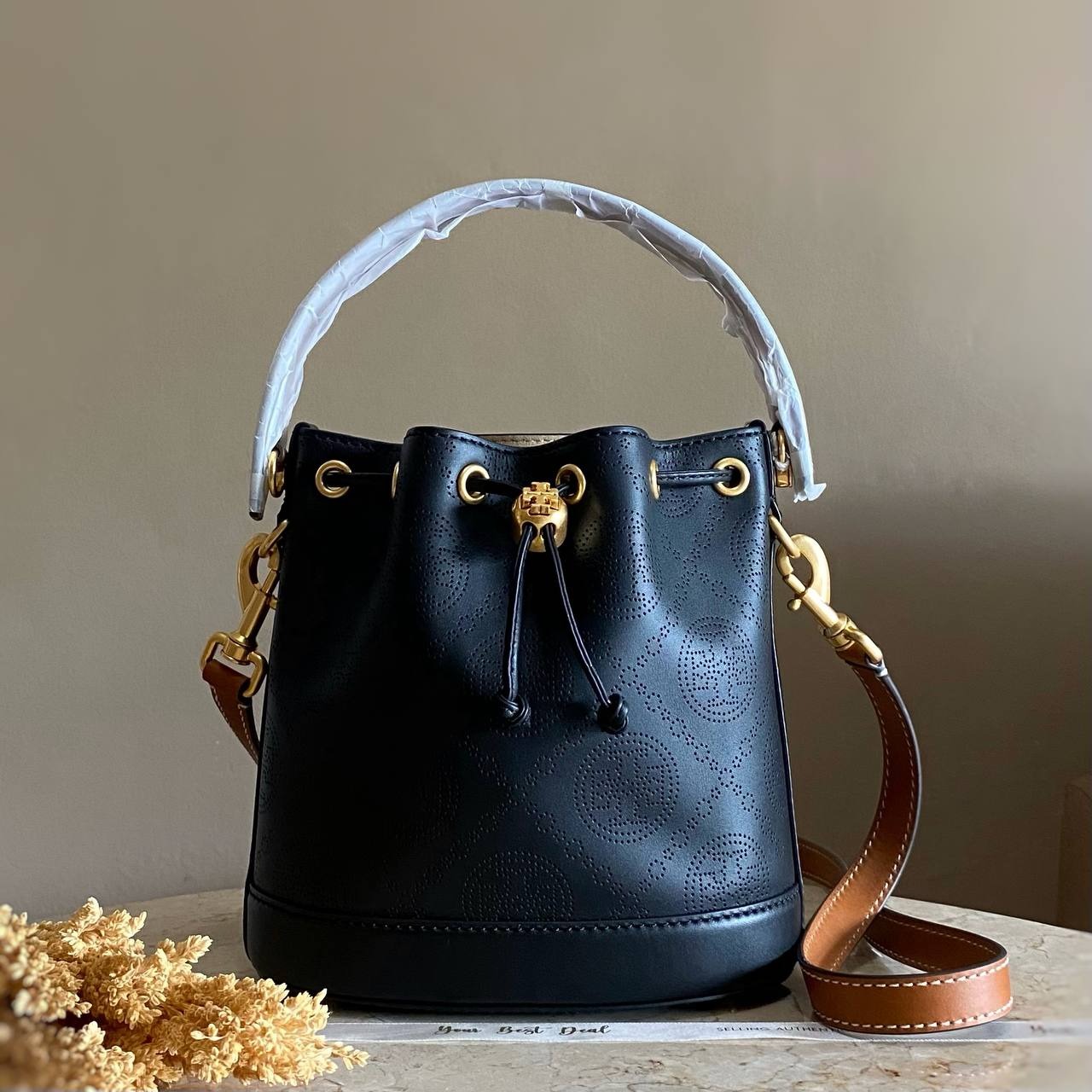 Tory Burch T monogram Perforated Bucket Bag
