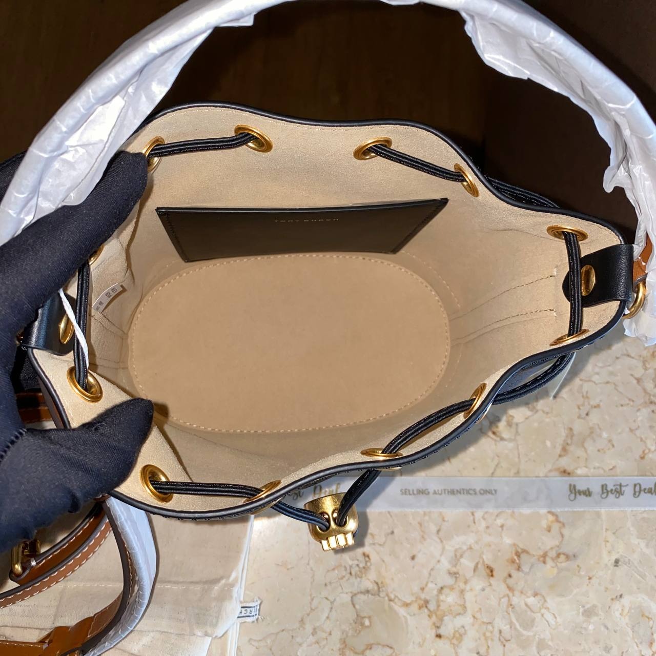 Tory Burch T monogram Perforated Bucket Bag