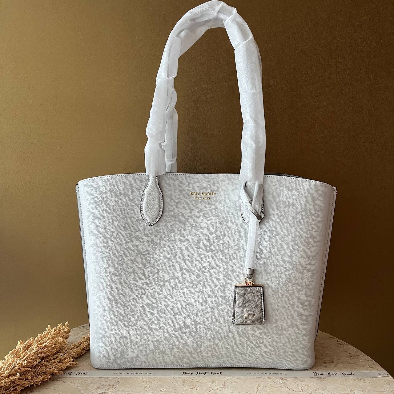Kate Spade Suite Work Tote Crossgrain Leather Stone Path