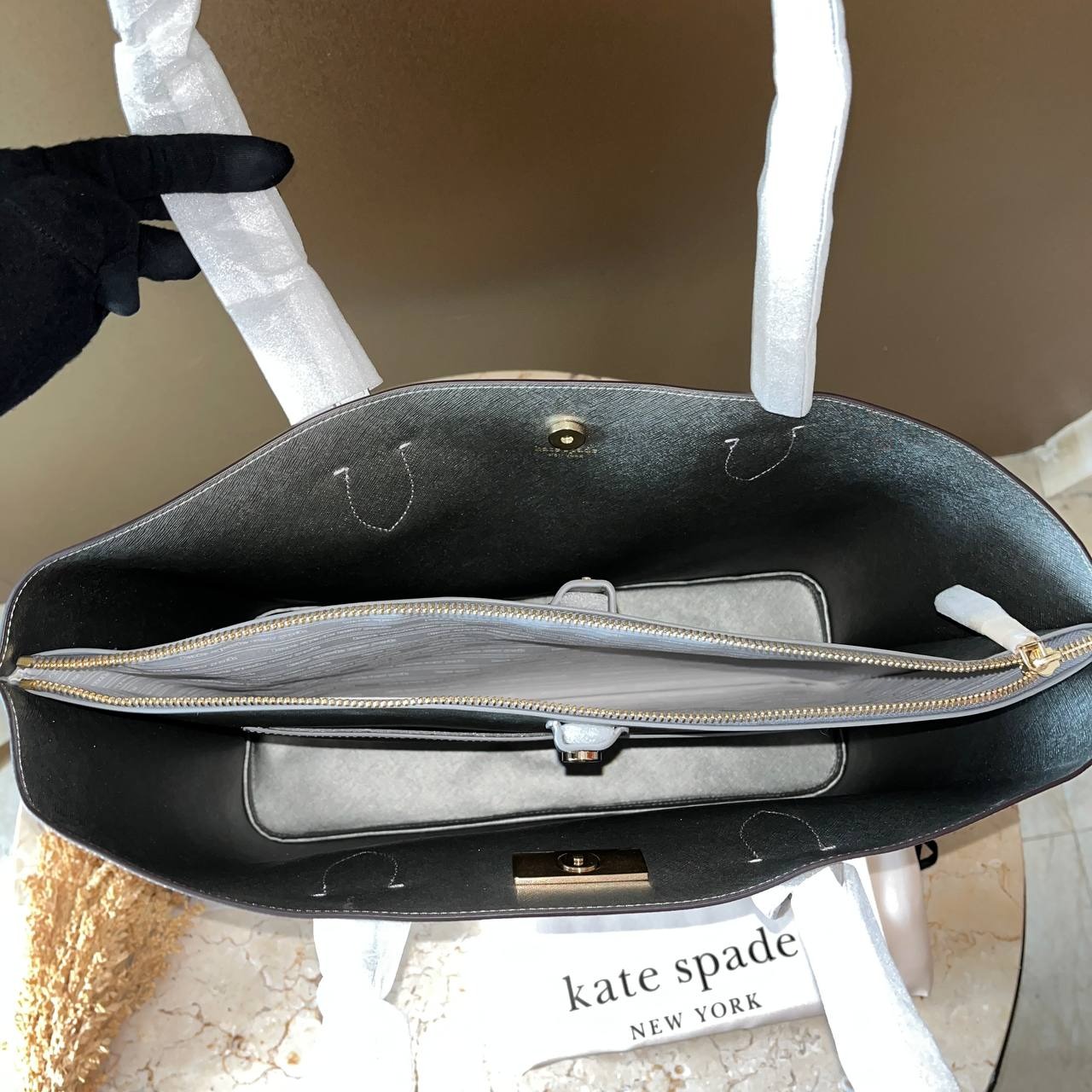 Kate Spade Suite Work Tote Crossgrain Leather Stone Path