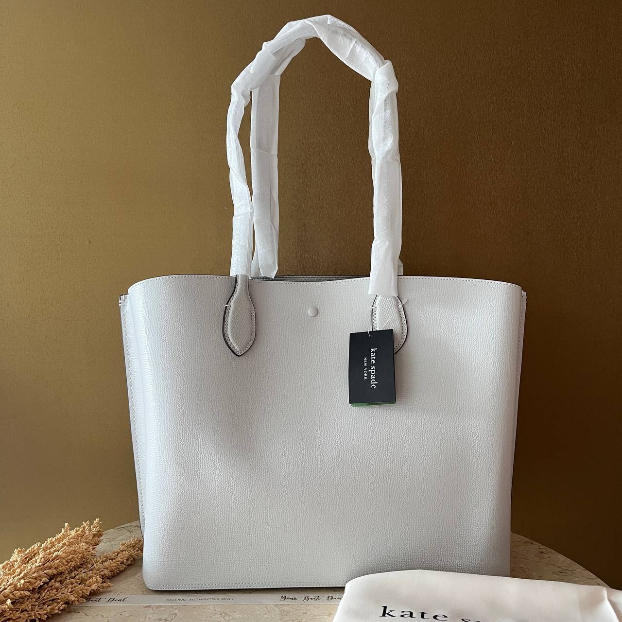 Kate Spade Suite Work Tote Crossgrain Leather Stone Path