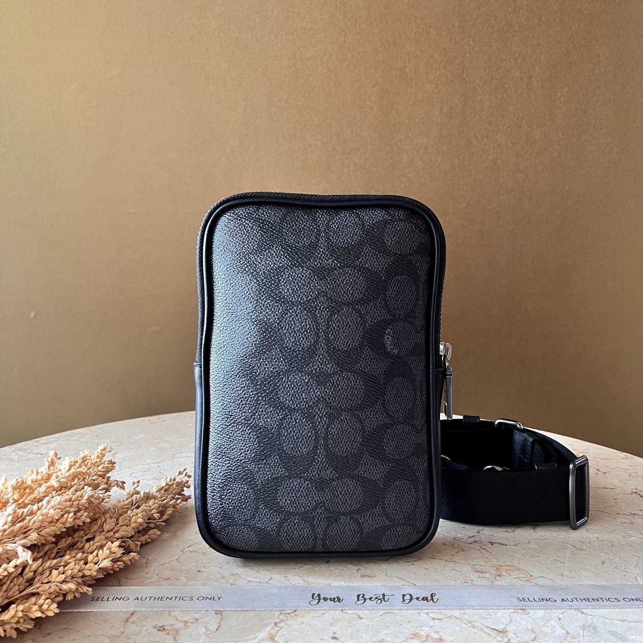 Coach Signature Aden Crossbody Charcoal Black