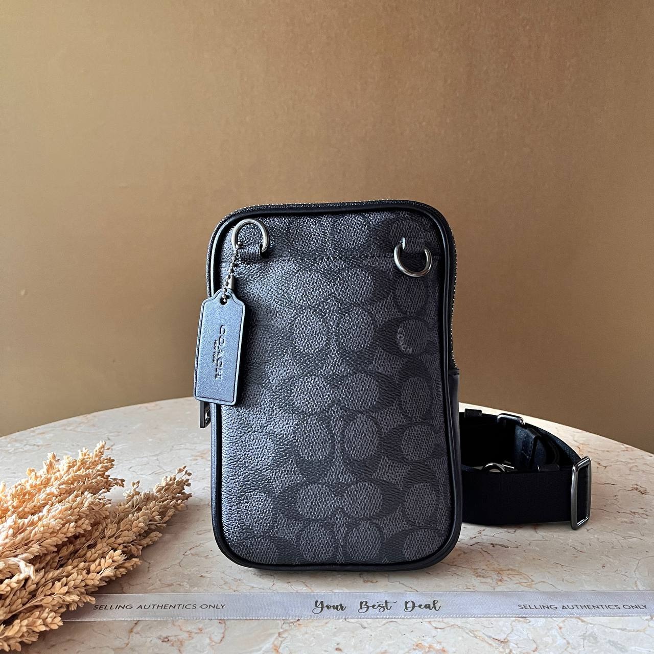Coach Signature Aden Crossbody Charcoal Black