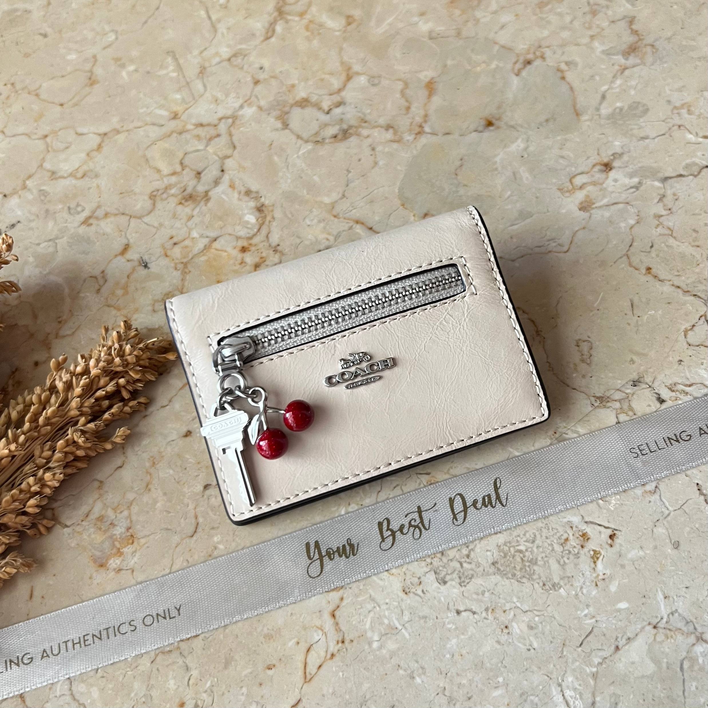 Coach Glazed Leather Card Case With Cherry Charm
