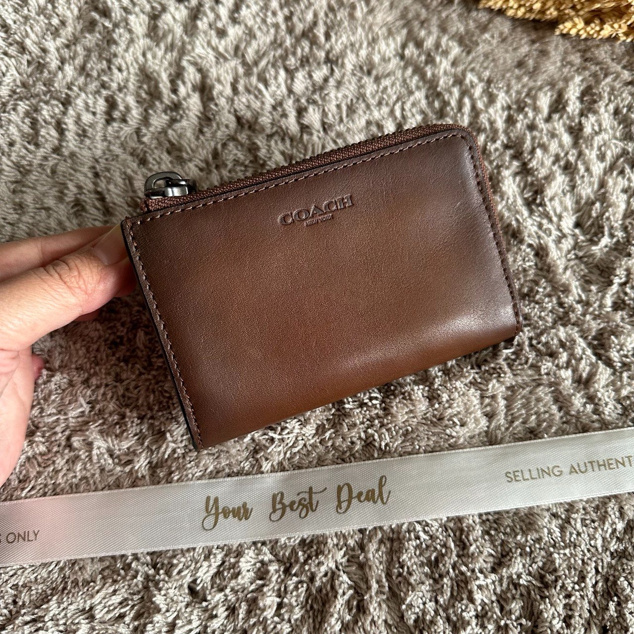 Coach Zip Leather Key Case Saddle