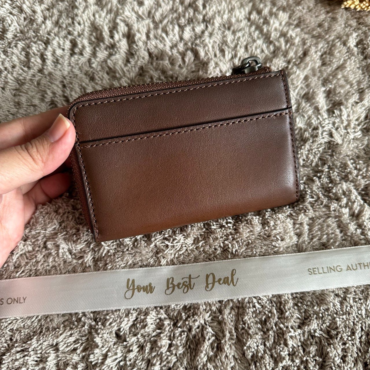 Coach Zip Leather Key Case Saddle