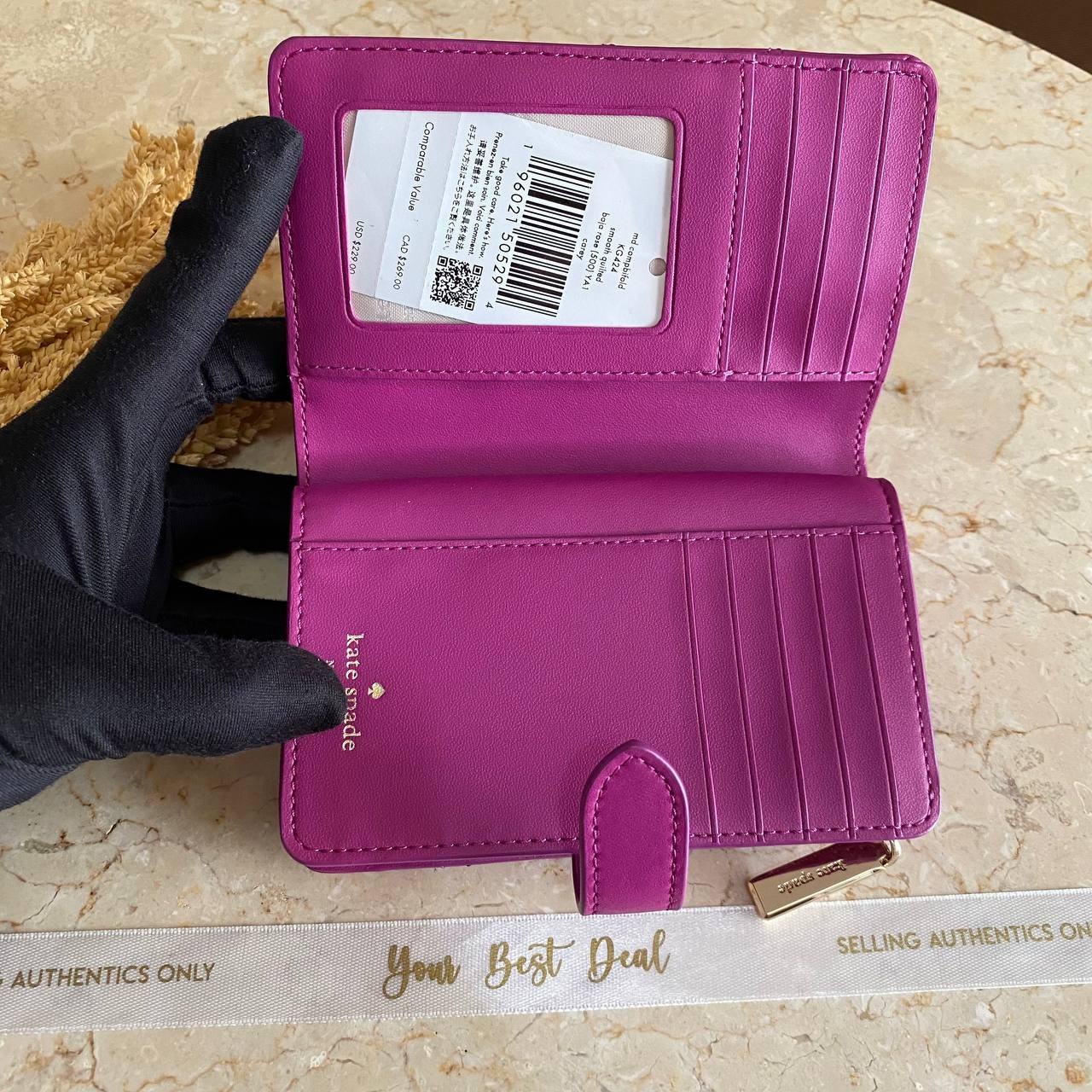 Kate Spade Carey Smooth Quilted Medium Compact Bifold Wallet 