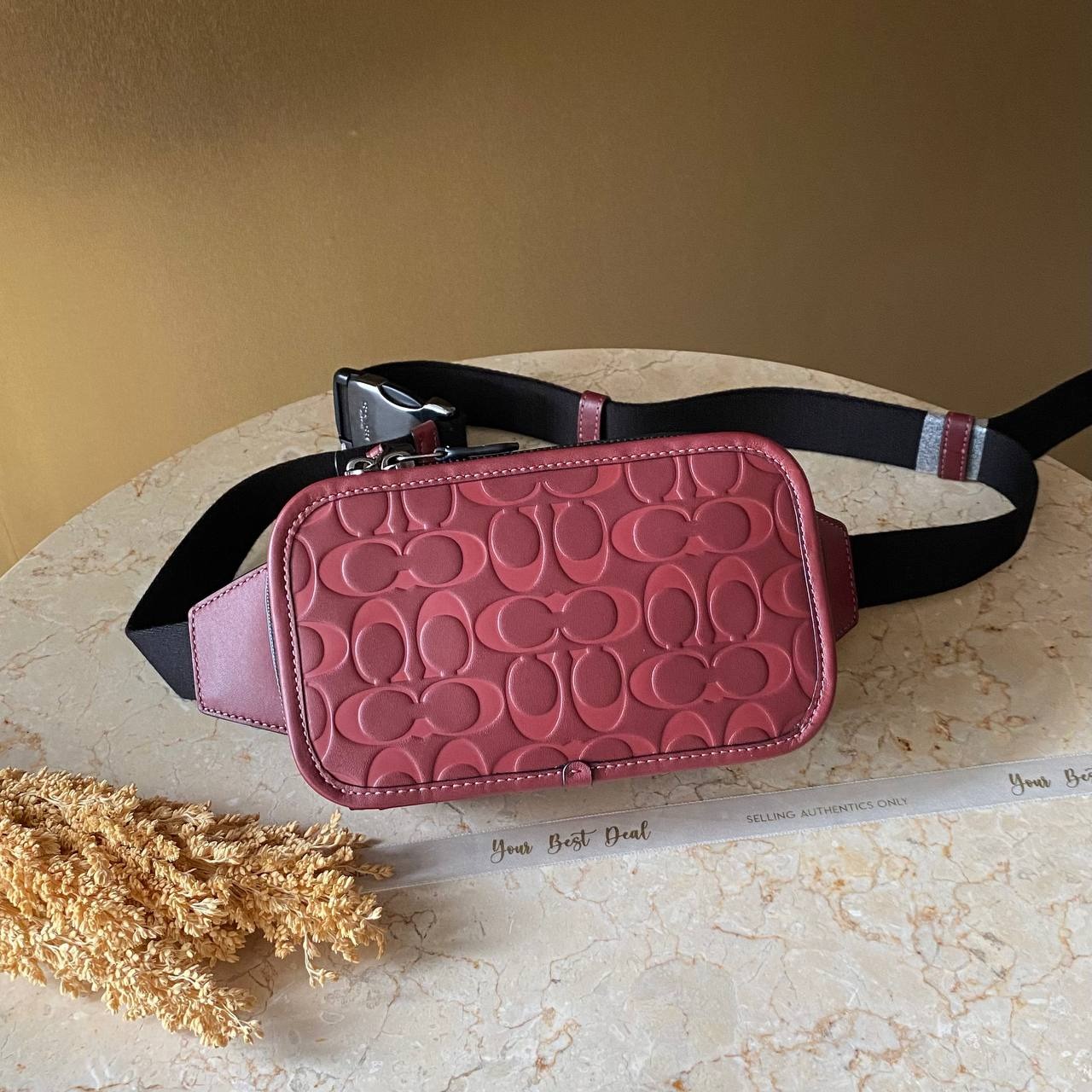  Coach Signature Wyatt Belt Bag  Wine Multi 