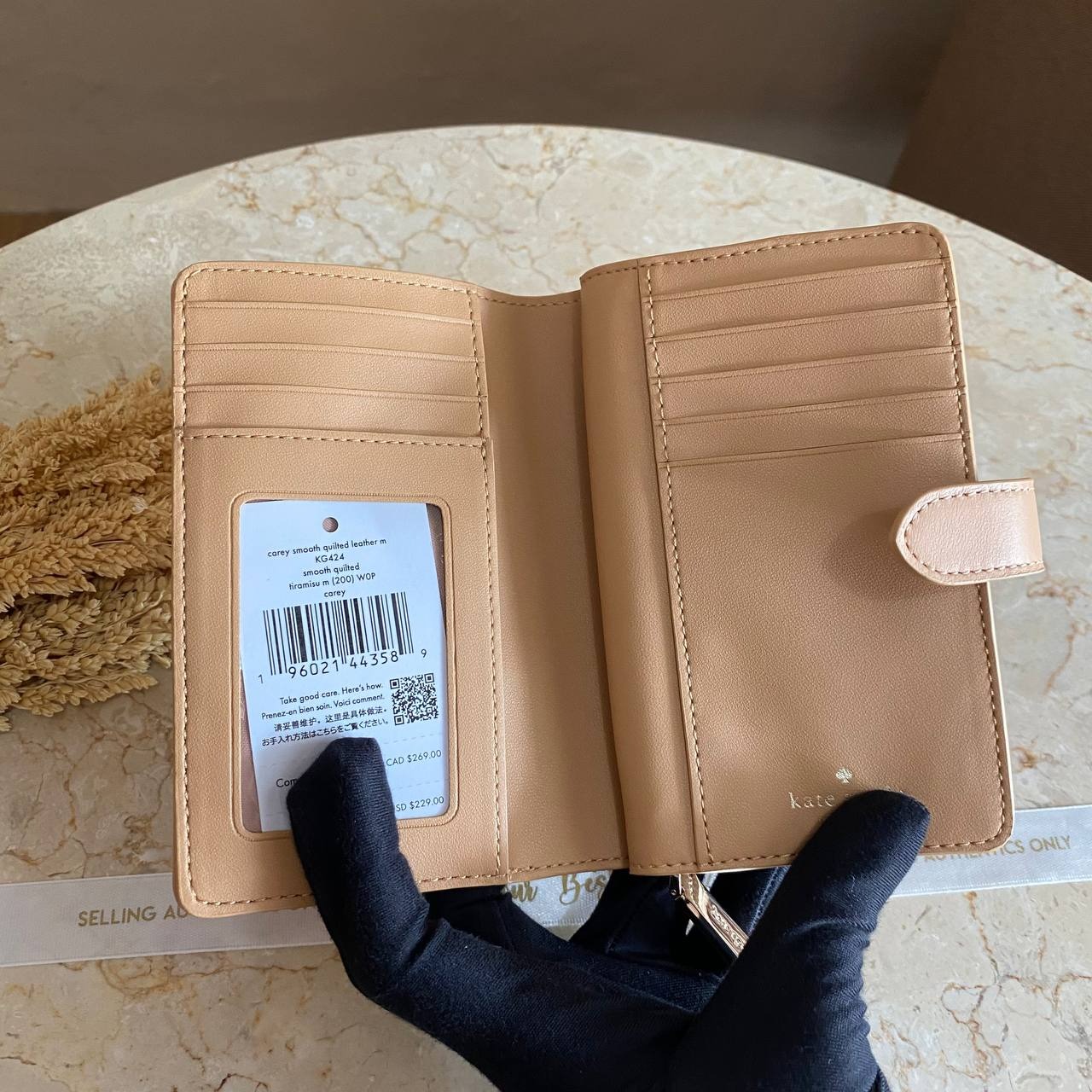Kate Spade Carey Smooth Quilted Medium Compact Bifold Wallet 