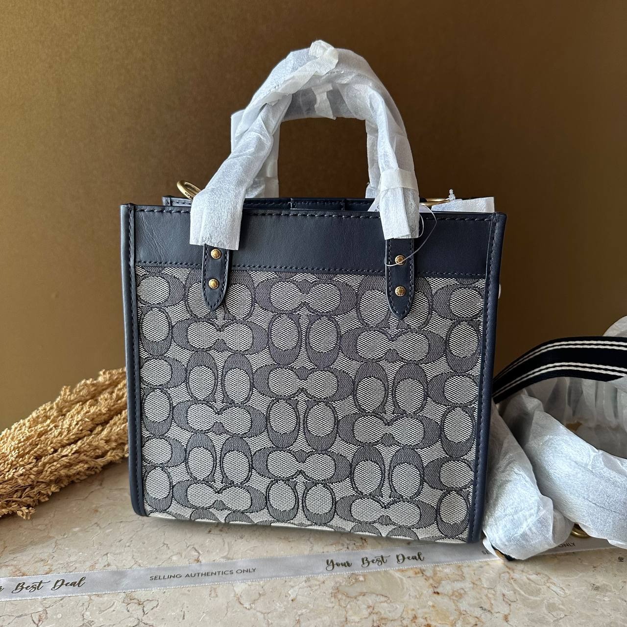 Coach Field Tote 22 In Signature Jacquard Midnight Navy
