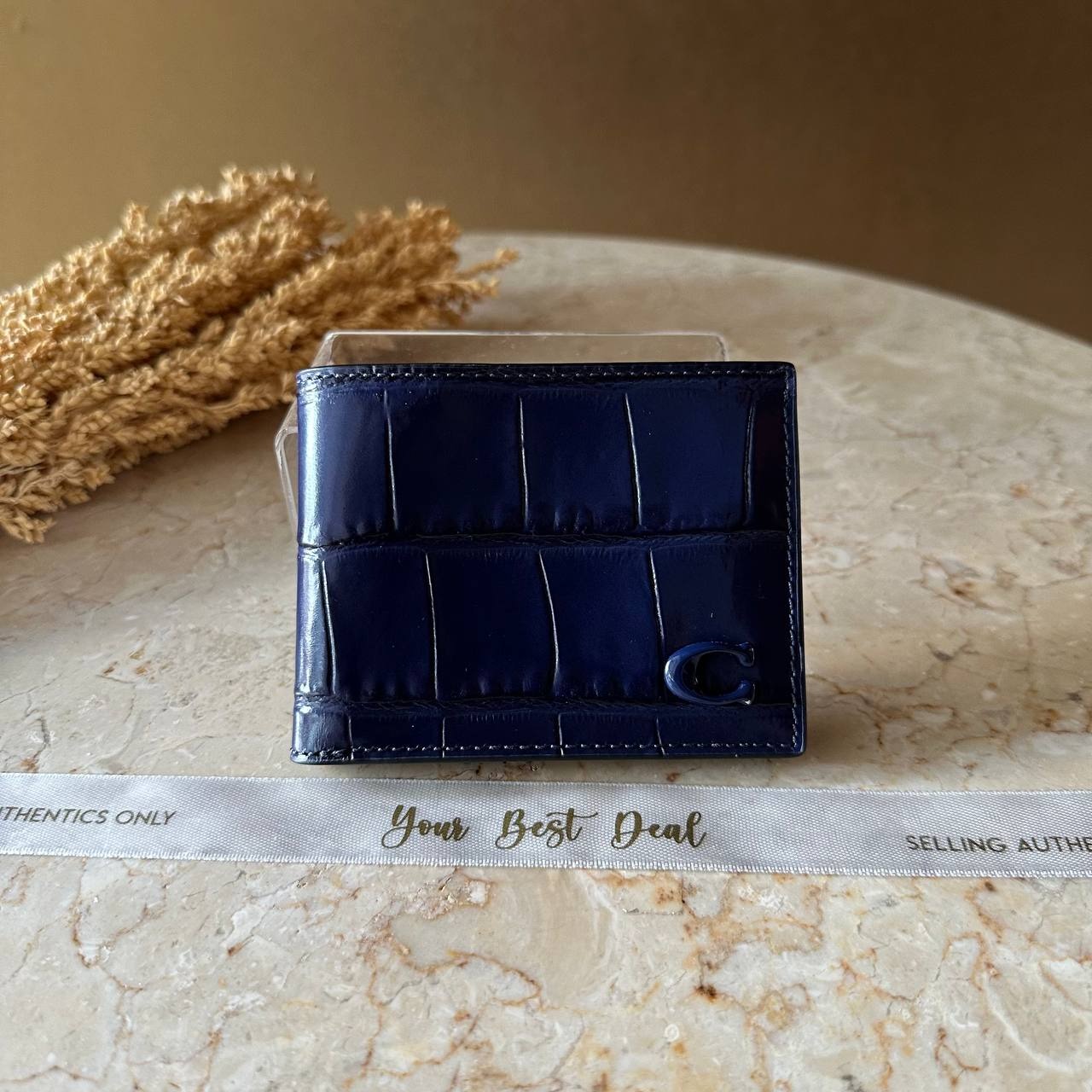 Coach Slim Bifold Wallet Croco Dark Navy 