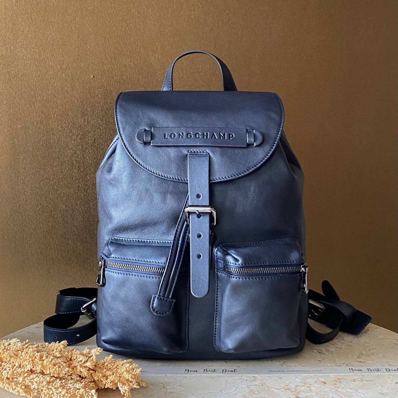 Long Champ Cuir 3D Medium Backpack