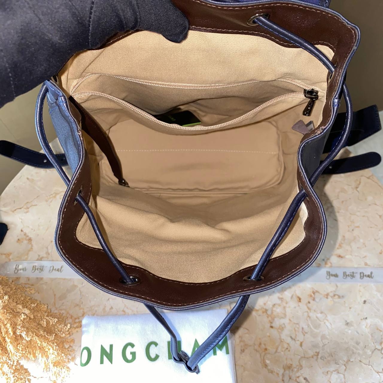 Long Champ Cuir 3D Medium Backpack