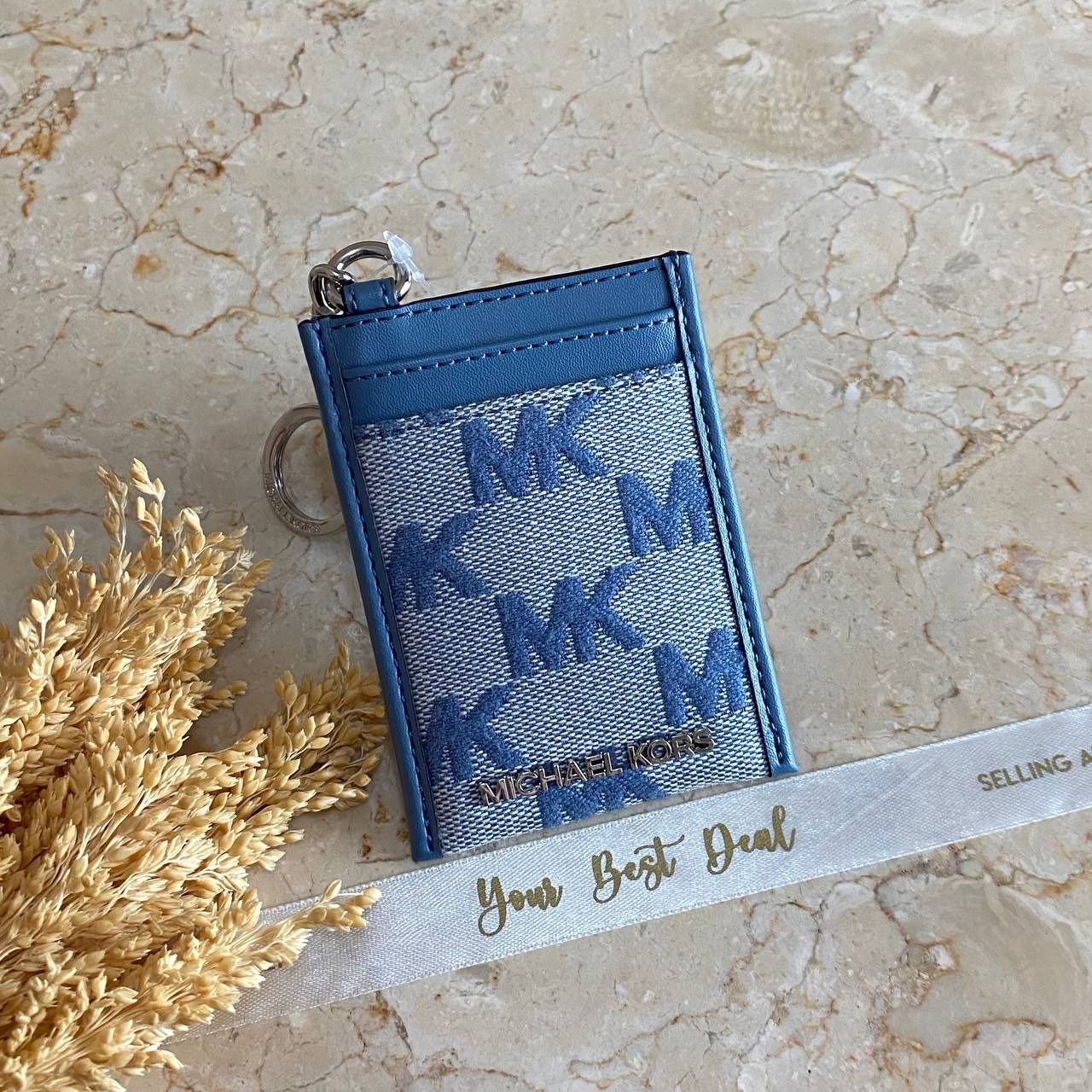 Michael Kors Jet Set Travel Small North Shout Chain Card Case Denim 