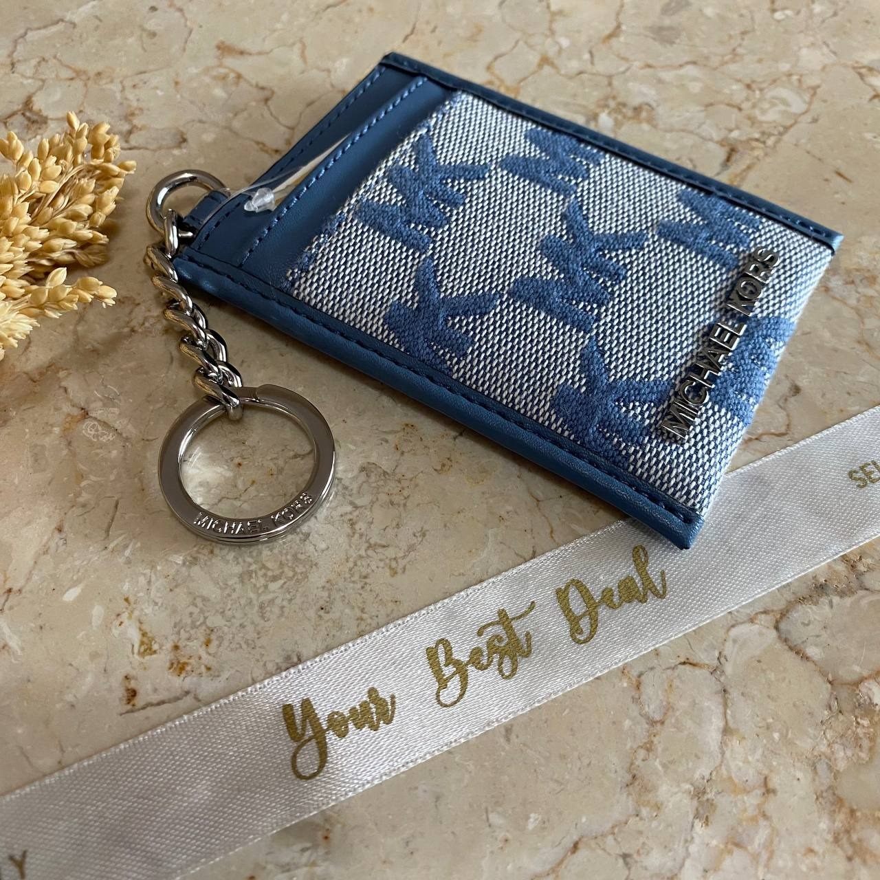 Michael Kors Jet Set Travel Small North Shout Chain Card Case Denim 