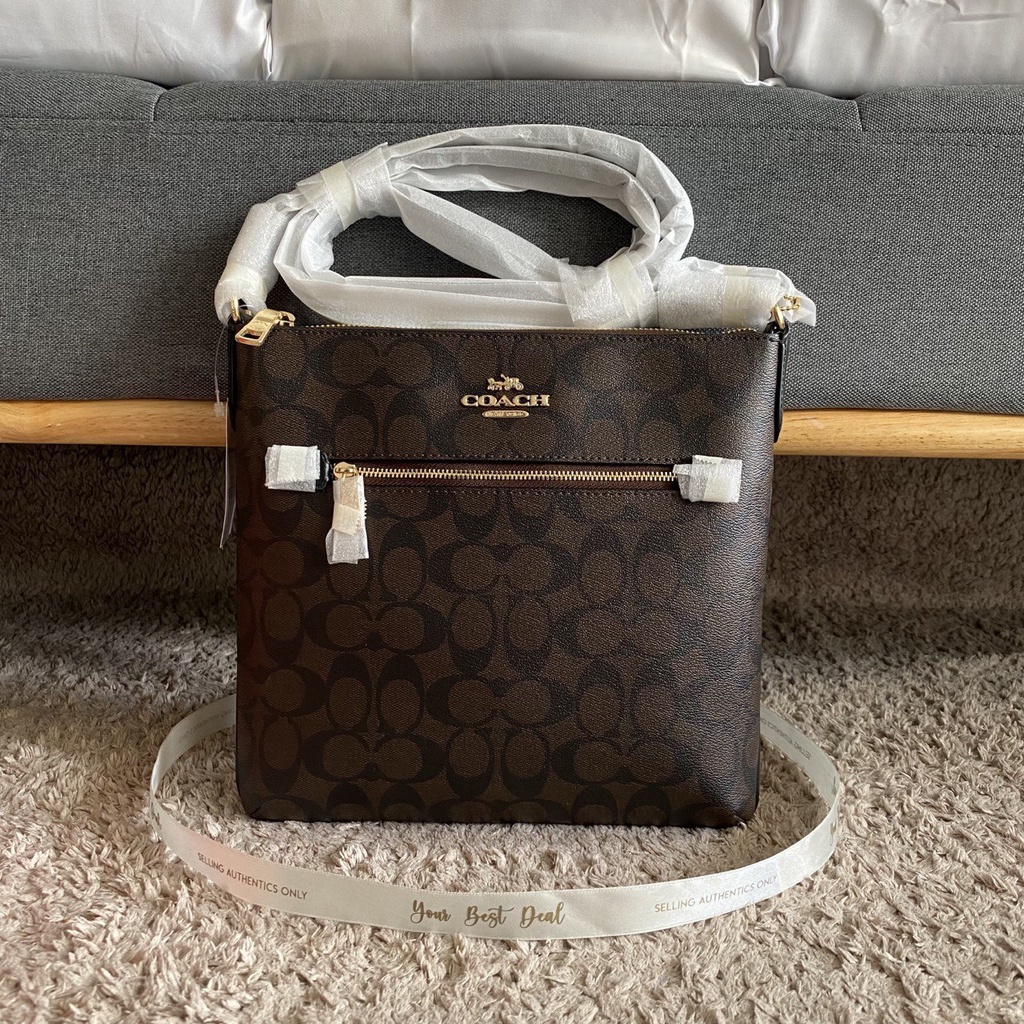 Coach Signature Rowan File Bag Brown Black